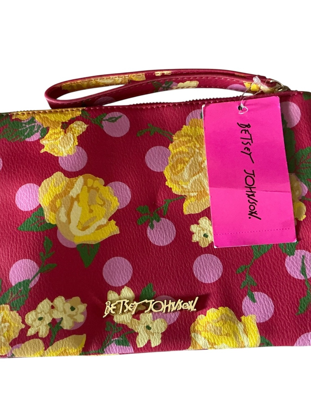 Betsey Johnson Positive mind wristlet pouch vibrant floral polka dot